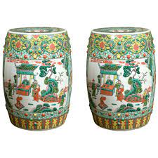 Pair Of Chinese Porcelain Famille Verte Garden Seats Chinese Porcelain Ceramic Garden Stools Porcelain Ceramics