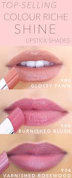 L Oreal сияющая помада для губ Color Riche Shine Top Selling Colour Riche Shine Lipstick Shades 900 Glossy Fawn 906 Burnished Blush And 904 Varnished Rosewood Lip Colors Lipstick Colors Skin Makeup