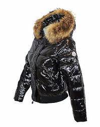Moncler Woman Jacket Original Down Real Fox Fur Patent Leather Jacket Size 3 Moncler Women Jackets Leather Jacket