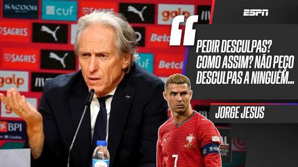 Jorge Jesus se irrita com pergunta de jornalista sobre pol&ecirc;mica com Cristiano Ronaldo: 'N&atilde;o pe&ccedil;o desculpas a ningu&eacute;m'