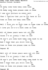 Country Music Baby Come Home Tammy Wynette Lyrics And Chords