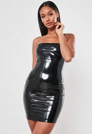 Black Vinyl Bandeau Mini Dress In 2020 Vinylkleid Minikleid Schwarze Minikleider