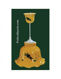 Petite Suspension Modele Cloche Couleur Jaune Provencal Motif Olives Noires Realisee En France