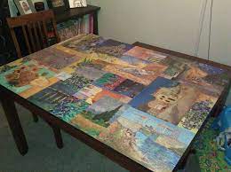 The table is well used and as a result full of scratches, marks, and even a great big dirty iron burn. Decoupage Dining Table W Van Gogh Painted Furniture Home Decor Dining Table