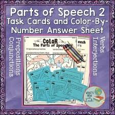 Parts Of Speech 2 Task Cards With Color By Number Answer Sheet Election Theme Parts Of Speech Task Cards Task Cards Middle School