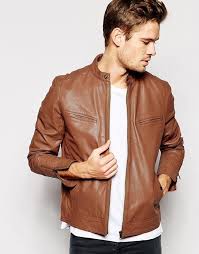 172 Asos Brand Leather Biker Jacket Mens Tan Leather Jacket Leather Jacket Men Brown Leather Bomber Jacket