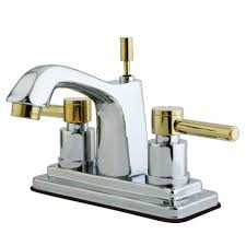 Kingston Brass Concord 4 In Centerset 2 Handle Bathroom Faucet In Chrome And Polished Brass Polished Chrome Polished Brass Kingston Brass Lavatory Faucet Bathroom Faucets