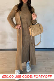 Relevance lowest price highest price most popular most asos femme luxe knitted long line cardi in camel. Carla Camel Maxi Cardigan And Dress Knitted Set Shopperboard