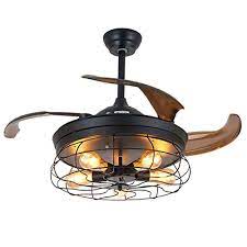 Industrial ceiling fan with light kit ceiling fans. Buy Ceiling Fan With Light Industrial Ceiling Fan Retractable Blades Vintage Cage Chandelier Fan With Remote Control 5 Edison Bulbs Needed Not Included 42 Inch Black Online In Indonesia B07st1lhhj