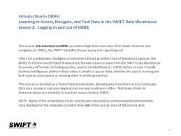 Classes, structures and enumerations can be accessed according to the. 1 Introduction To Obiee Learning To Access Navigate And Find Data In The Swift Data Warehouse Lesson 2 Logging In And Out Of Obiee This Course Introduction Ppt Download