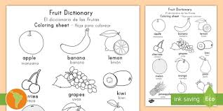 28+ collection of number coloring pages in spanish. Fruit Dictionary Coloring Sheet English Spanish Fruit Dictionary Coloring