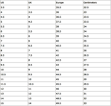 size chart rg distribution sneakers store