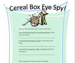 I got the idea to create cereal box puzzles from a lady at my church. Cereal Box Eye Spy Game Set By Amateur Teacher Tpt