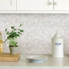 Wall Pops White Hexagon Marble Peel Stick Backsplash Tiles Nh2359 Stick Tile Backsplash Peel Stick Backsplash Peel N Stick Backsplash