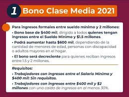 Trabajadores dependientes e independientes y empresarios individuales, que hayan experimentado una disminución de al menos un 10% en sus ingresos formales. Bono Clase Media 2021 Noticias Importantes