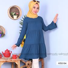 Firfir Detayli Olan Indigo Renkli Tunik Volan Kol Stile Sahiptir Mevsimlik Esnek Kumas Yapisina Sahip Olan Tunik Klos Kesim Modeldir Tunik Triko Giyim Tunik