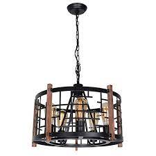 Baiwaiz Round Wood Rustic Chandelier Black Farmhouse Pendant Light Fixture Industrial Farmhouse Pendant Light Fixture Rustic Chandelier Hanging Pendant Lights