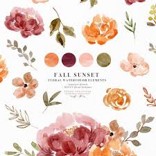 Fall Watercolor Flowers Clipart Burnt Orange Pink Floral Etsy Floral Watercolor Fall Watercolor Watercolor Flowers