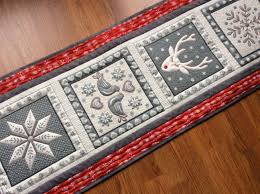 Nordic Quilted Christmas Table Runner Scandinavian Table Topper Red Grey Wall Hanging Qu Christmas Table Runner Quilted Table Runners Patterns Table Runners