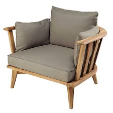 Gartensessel Aus Massivem Akazienholz Und Taupefarbenen Kissen Fauteuil Jardin Fauteuil Exterieur Coussin Taupe