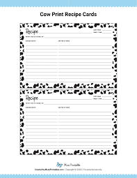 We have 3 great pictures of free printable recipe cards. Printable Cow Print Recipe Cards