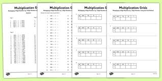 multiplying 4 digit numbers by 1 digit numbers using grid method worksheet