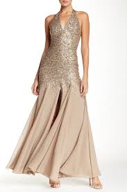 Halston Heritage Chiffon Inserts Sequins Halter Gown Nordstrom Rack Sleeveless Chiffon Dress Chiffon Halter Dress Halston Heritage Gown