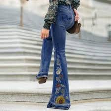 Senight women bell bottom jeans elastic waist ripped flared jean destroyed raw hem denim pants. Jeans Mit Stickerei Gunstig Online Kaufen Kaufland De