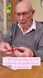 “He’s 92, so he has many more years of knowledge than the rest of us! , My  Irish grandpa says this is the only acceptable way to eat chocolate 🩷 “,  ., 📸👉 permission- caption by @rachinyyc 🙌☘️💚 ...