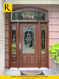 Single Entry Door Wood Finish Two Side Lites Transom Designer Glass Single Entry Doors Entry Doors With Glass Door Design