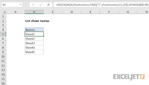 excel formula list sheet names with formula exceljet