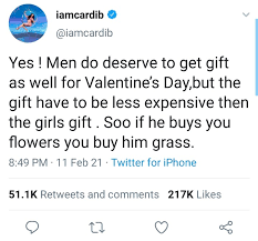 Being a guy, this is from a guys perspective… i'm guessing you really would like to receive flowers from a guy lol. Instead Of Flowers Cardi B Suggested Men Should Be Given Grass As Gift For Valentine S Day