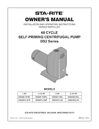 Owner's manual vertical jet pumps 2875 0697asb ssj series installation/operation/parts for further operating, installation, or maintenance assistance: Owner S Manual 60 Cycle Self Priming Centrifugal Pump Ds2 Series Manualzz