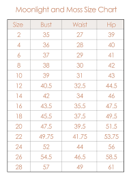 Size Chart Moonlight And Moss Hill Country Custom