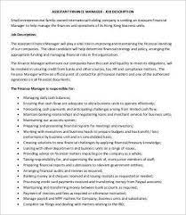 Planning and coordinating administrative procedures and systems and devising ways to streamline processes recruiting and training personnel and allocate responsibilities and office space assessing staff performance and provide coaching and guidance to ensure maximum efficiency Financial Manager Job Description 8 Free Word Pdf Format Download Free Premium Templates