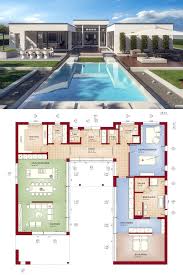Bungalow Haus Mit Flachdach Architektur Grundriss Modern Offen Mit Innenhof Pool Terrasse Einfamil Fertighaus Bungalow Grundriss Bungalow Architektur Haus