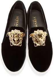 Versace Black Velvet Medusa Sneakers Walk Around The House With Or Maybe The Yacht Versace Sneakers Dress Shoes Men Mens Fashion Shoes