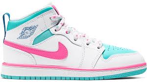 Jordan 1 Mid White Pink Green Soar Ps In 2020 Jordan Shoes Girls Pink Jordans Pink And White Jordans