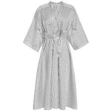 Black And White Kimono Dress Tome Silk V Neck Shirtdress 1 185 Liked On Polyvore Featuring Dresses Pajama Stripe Silk Dress White V Neck Dress Black White Striped Dress Shirt Dress