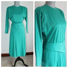 Vintage Green Dress By First Choice Size 9 10 Belt Comfortable Stretch Long Sleeve Vintage Green Dress Green Dress Dresses