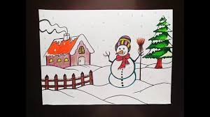 How To Draw Easy Winter Season Scenery Snowfall Scenery Youtube Easy Drawings Winter Drawings Drawings