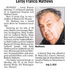 Obituary for Leroy Francis Mathews Mathews (Aged 77)