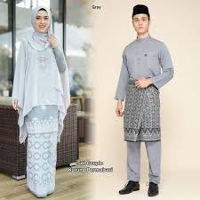 Sedondon Baju Kurung Baju Melayu Queen Kain Corak Batik Printed Dengan Chiffon Cape Grey Gaun Perempuan Model Pakaian Desain Pakaian