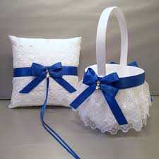 Royal Blue Wedding Bridal Flower Girl Basket And Ring Bearer Pillow Set On Ivory Or White Doub Blue Wedding Decorations Blue Wedding Flowers Royal Blue Wedding