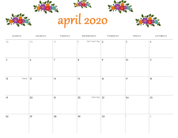 April 2020 Printable Calendar Floral Template In 2020 Printable Calendar Design Calendar Printables Printable Calendar