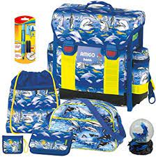 Biete schulranzen von amgio in braun gelb an gebraucht siehe fotos. Amigo Delfin Schulranzen Set 7tlg Mit Schulsporttasche Schreiblernfuller Und Schneekugel Mit Glitzer Gratis Dabei Amazon De Koffer Rucksacke Taschen