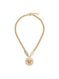 Versace Medusa Head Crystal Embellished Necklace Farfetch Embellished Necklace Versace Jewelry Necklace