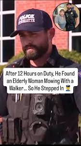 Officer Jonathan Cox had just finished a 12-hour shift in the brutal summer  heat. He was exhausted, ready to go home — until he saw her., An elderly  woman, pushing a mower with one hand and steadying ...