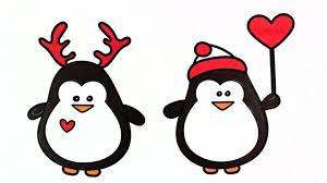 Disegni Sul Natale Due Pinguini Tondi E Graziosi Con Il Cappello Di Babbo Natale Natale Idee Per Disegnare Artigianato