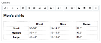 add a size chart to product pages shopify help center